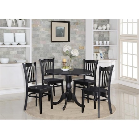 East West Furniture 3 Piece Small Kitchen Table and Chairs Set-Round Kitchen Table and 2 Dinette Chairs DLGR3-BLK-W